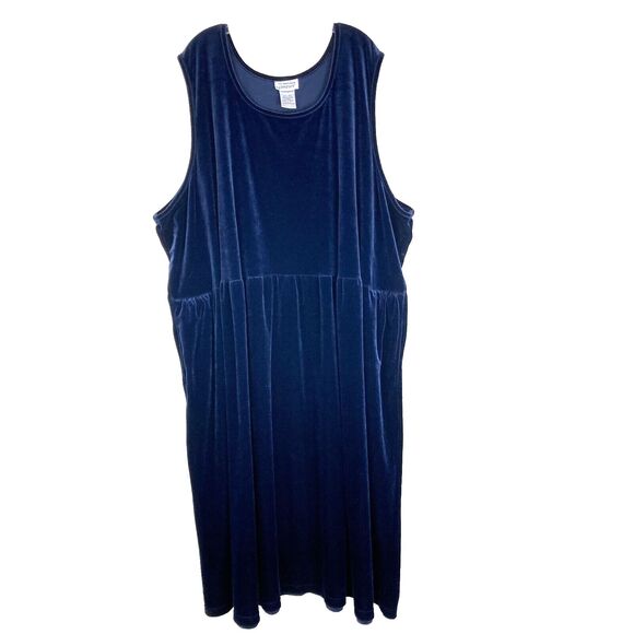 All American Comfort Velvet Maxi Dress Size 5X Navy Blue Babydoll Vintage Soft - Picture 1 of 6